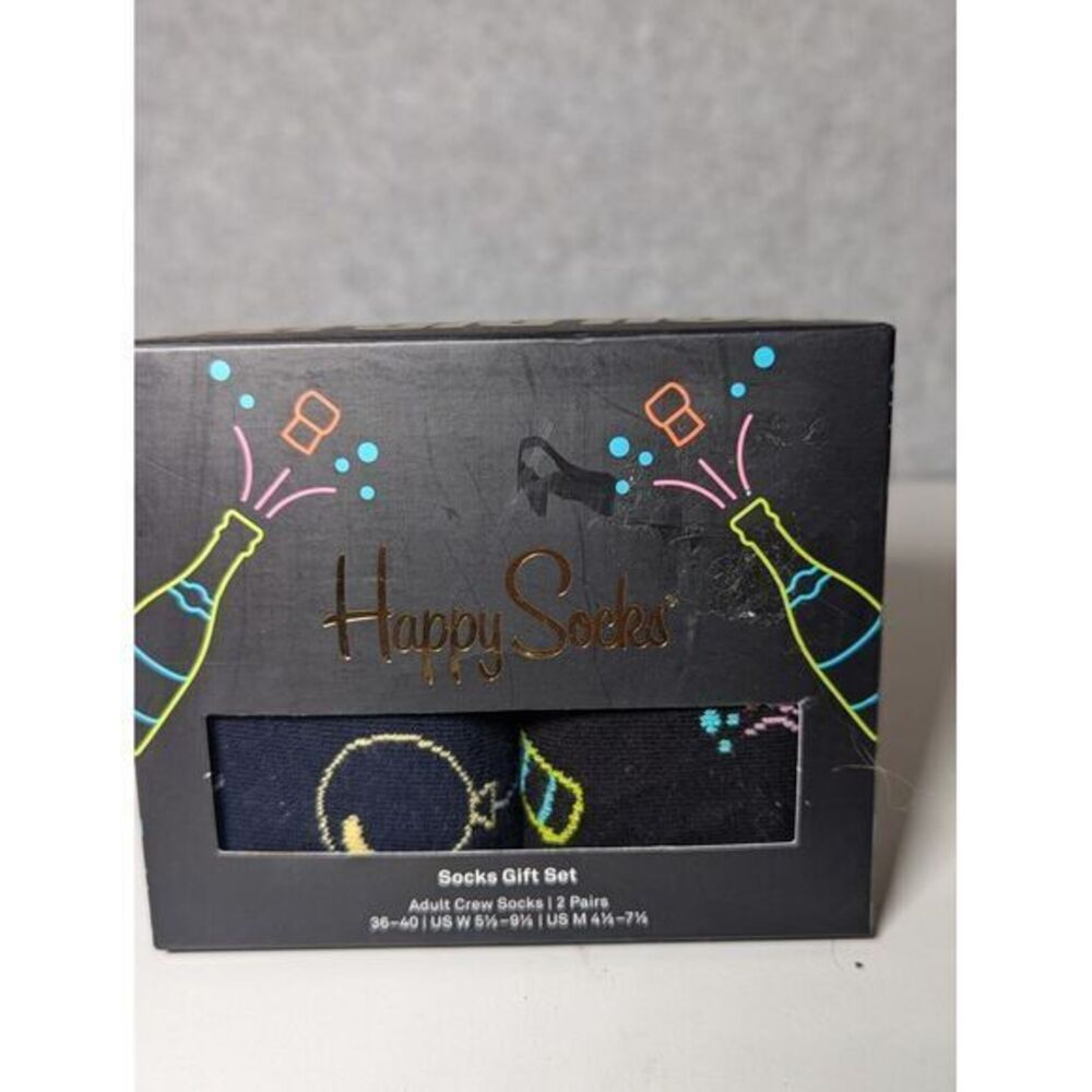 Happy Socks You Did It New Year Gift Box 2 Pairs M4-8 Unisex Balloons Champagne